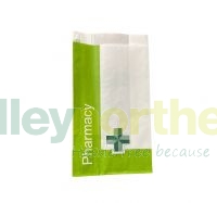 front view of the nhs counter bag. green pharmacy cross and NHS branding presented.