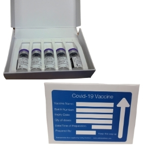 Covid vaccine boxes containing Pfizer Covid-19 vaccine